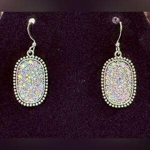 Iridescent Crystal Oval Drop Earrings - Multi-Color Sparkle "NEW"